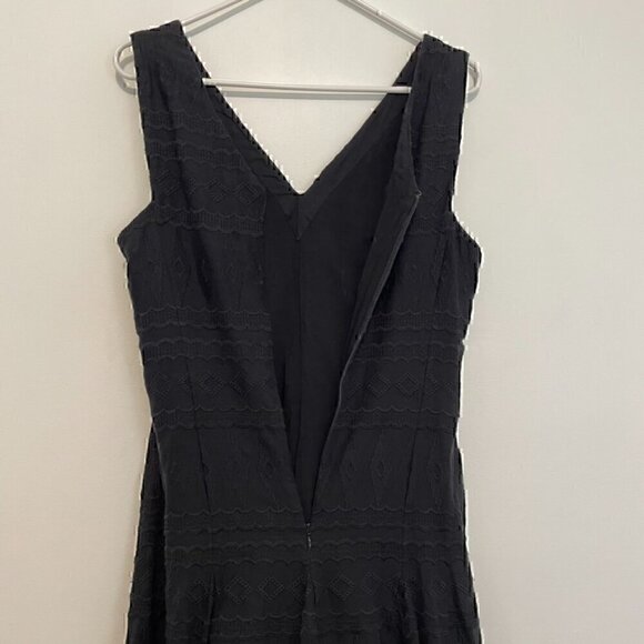 REBECCA TAYLOR Tie Embroidered Gauze Dress Black Geo Eyelet Boho Midi Fit Flare - Picture 15 of 16